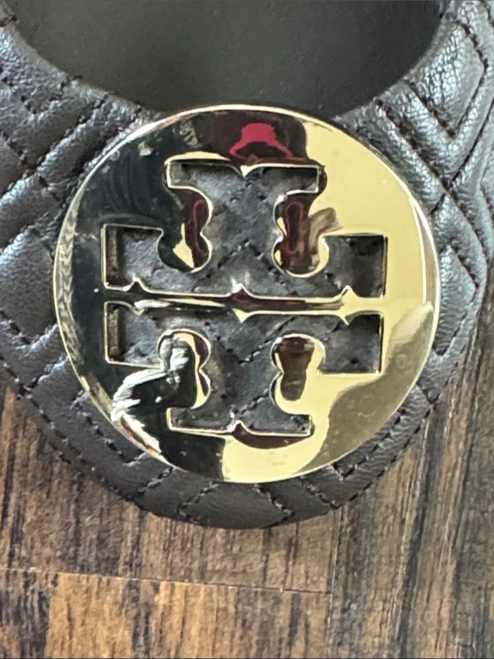 Tory Burch Quilted Dark Brown Leather Ballet Flats with Gold Logo